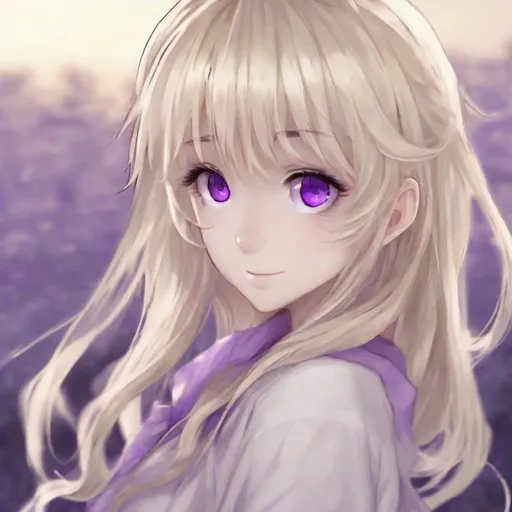 Prompt: Anime girl
Purple grey eyes
Light blonde hair 
Milky skintone