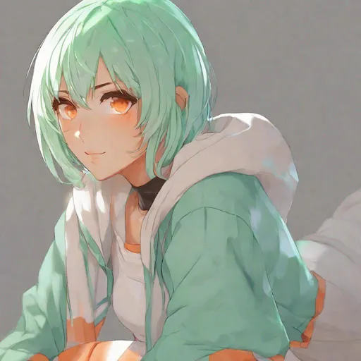 Prompt: Anime Girl
Short mint green hair
Orange eyes
Physically fit
Tanned skin
Young adult
Large chest