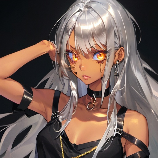 Prompt: Girl
Wild silver hair
Golden eyes
Choker
Brown skin
Ripped