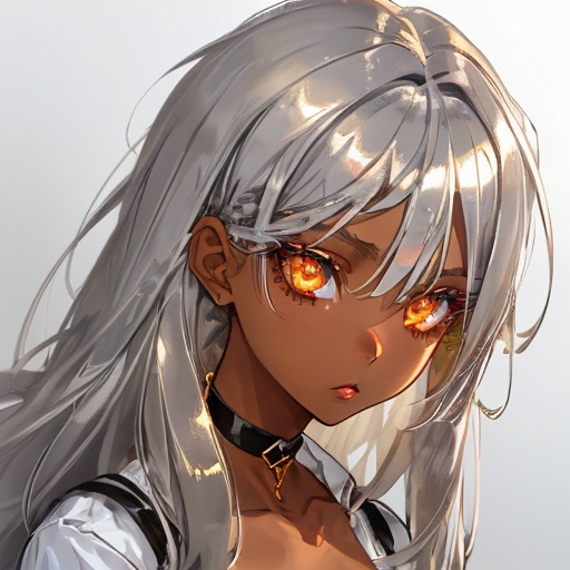 Prompt: Girl
Wild silver hair
Choker
Golden eyes
Brown skin