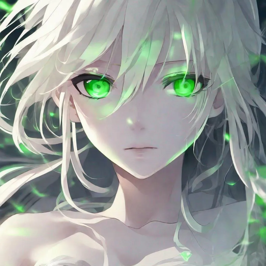 Prompt: Anime girl
Green eyes
Platinum blond hair
Ghostly white skin