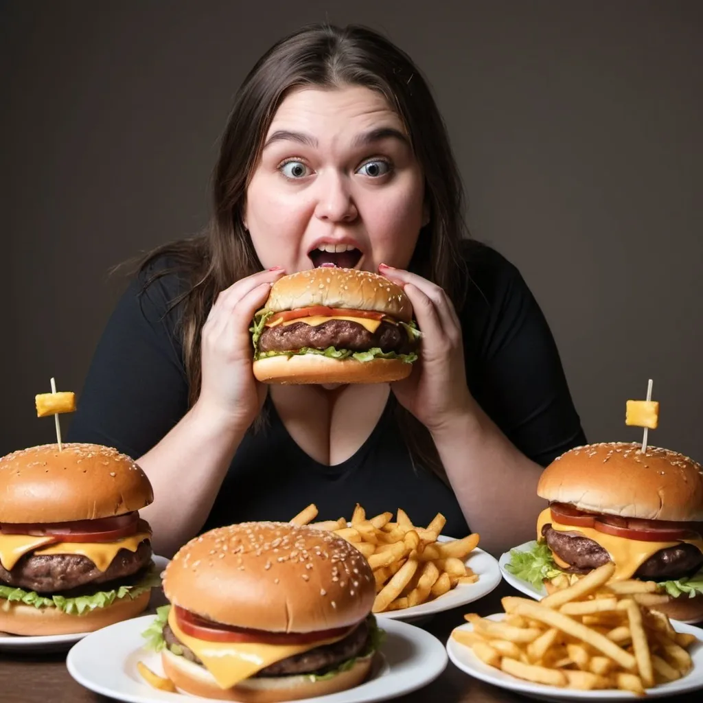 Prompt: Girl getting fat because she eats too many burgers