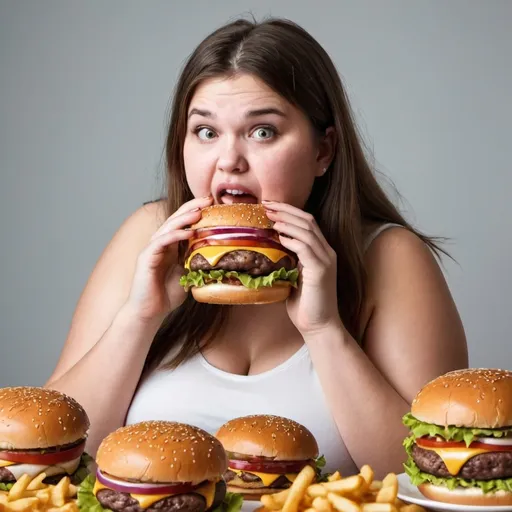 Prompt: Girl getting fat because she eats too many burgers