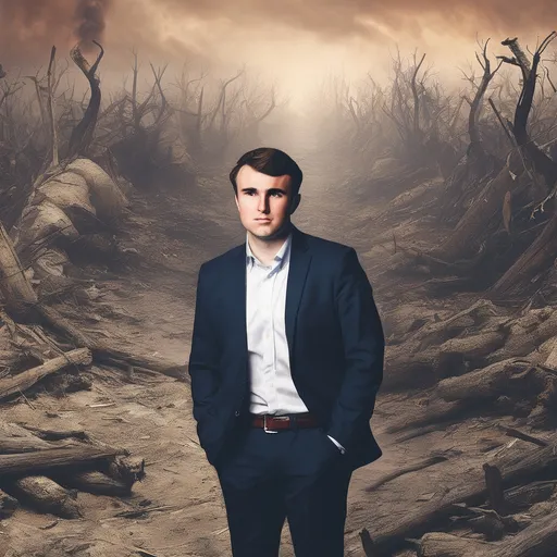 Prompt: Charlie Kirk félve néz körbe a pokolban, nem érti hogyan került oda