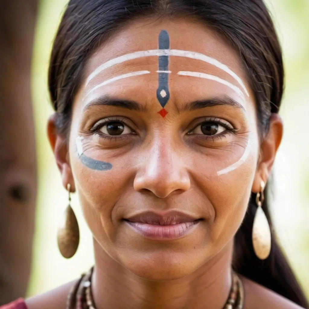 Prompt: Transformational Insights: ancestral loyalties and decoding facial features, healing therapy, Indian woman 