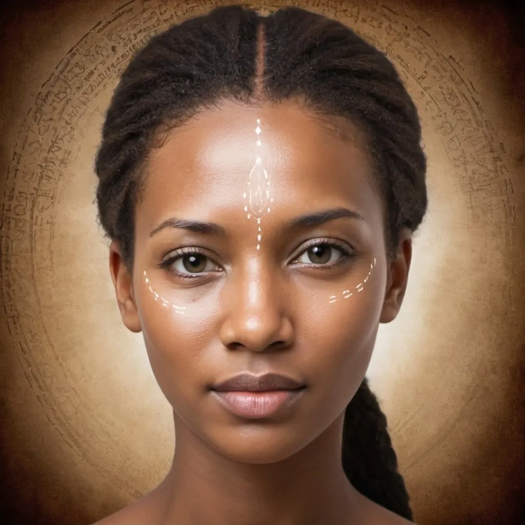 Prompt: Transformational Insights: ancestral loyalties and decoding facial features, healing therapy. 