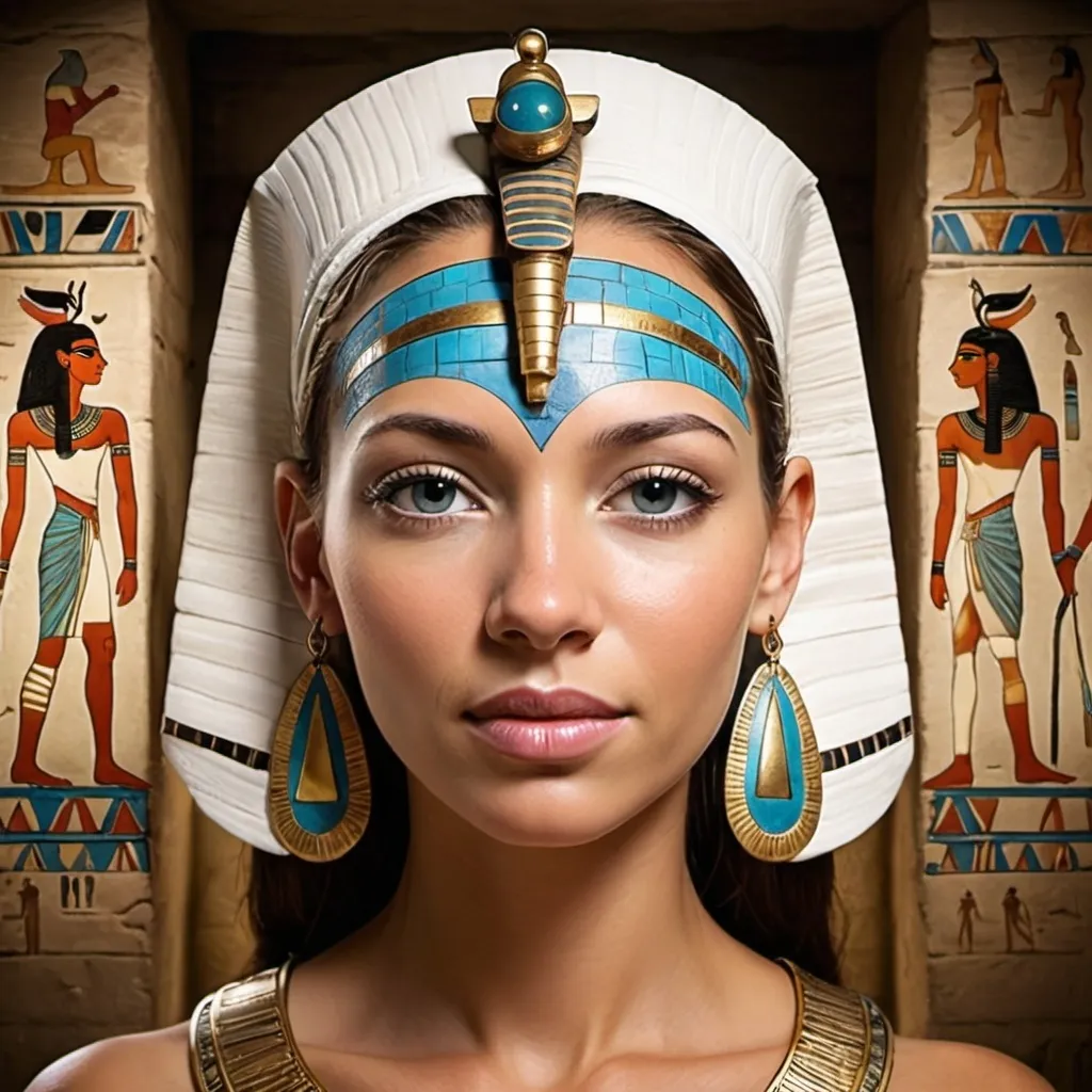 Prompt: Transformational Insights: ancestral loyalties and decoding facial features, healing therapy, white woma Egyptian 