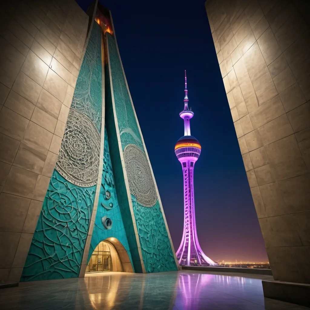 Prompt: Submarine sail with Design on the Milad tower wall 