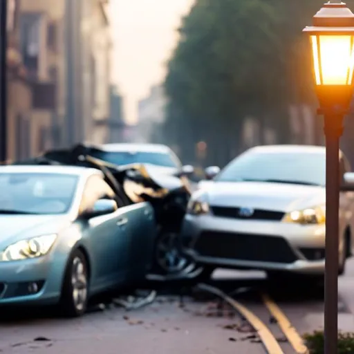 Prompt: Cars crashing into lamp