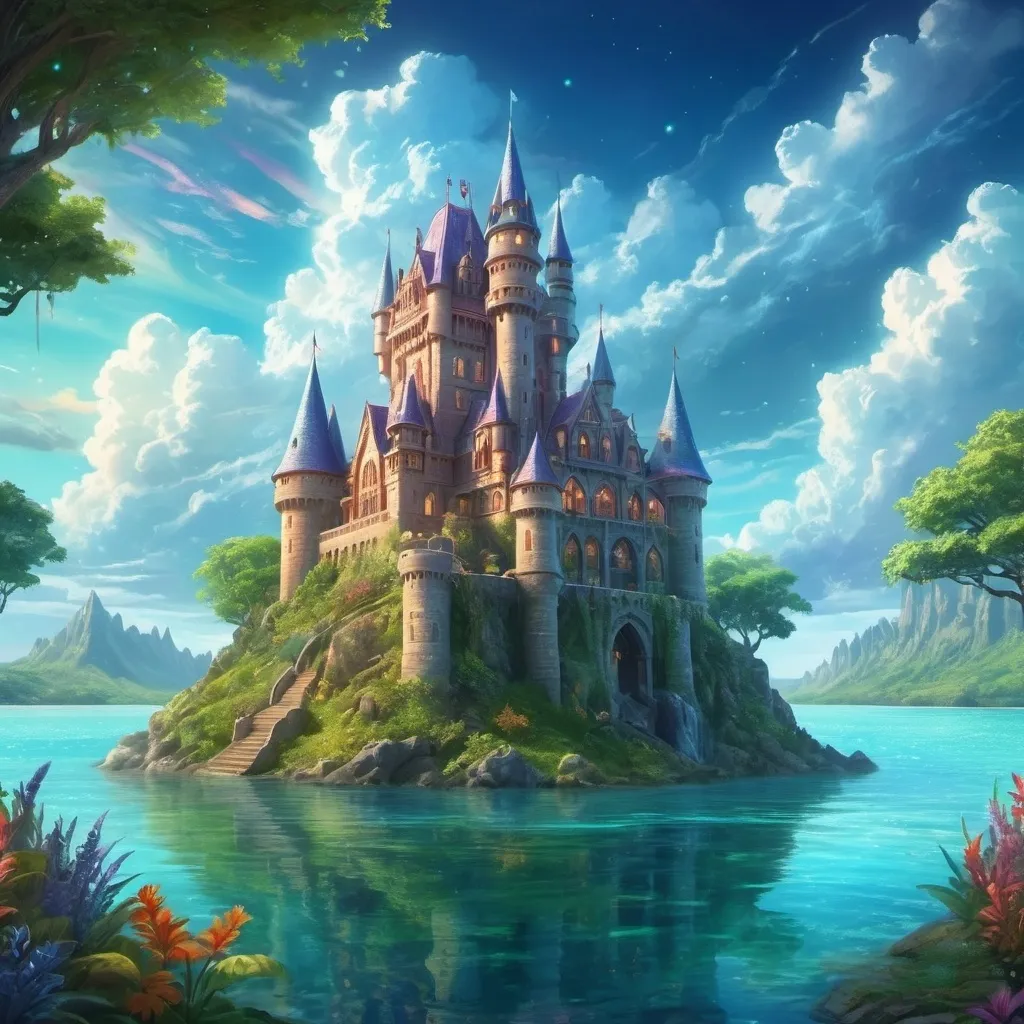 Prompt: Magical school, looks like castle, on an island