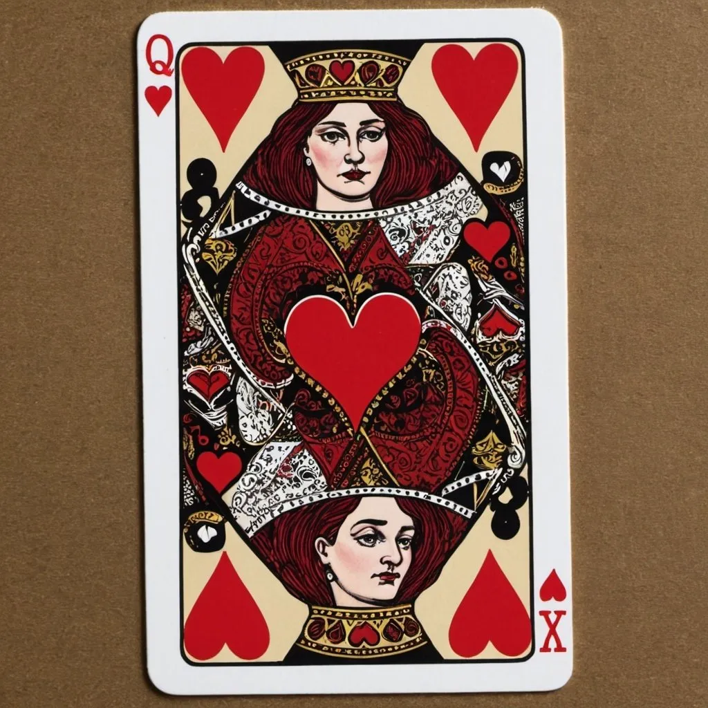 Prompt: playing card, queen of hearts, hearts are broken, 💔