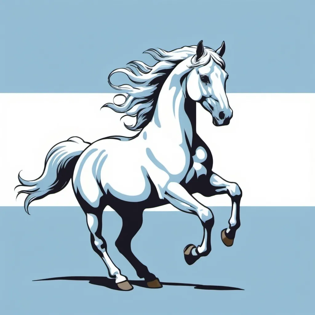 Prompt: A flag for a nation that has a light blue background and features a stylized white horse facing to the right