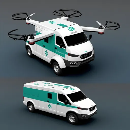 Prompt: For my industrial design graduation project in transportation design, I am designing a modular ambulance equipped with a drone, which improves accessibility to emergency sites and ensures the golden hour is met through remote medical consultation.
Create reference images from multiple angles.