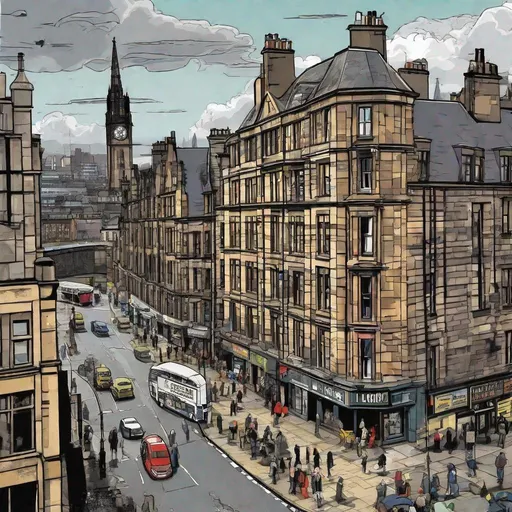 Prompt: Glasgow, Scotland in comic book style
