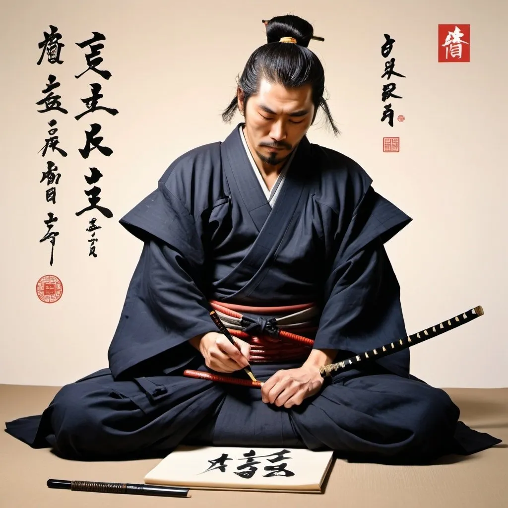 Prompt: samurai writing calligraphy