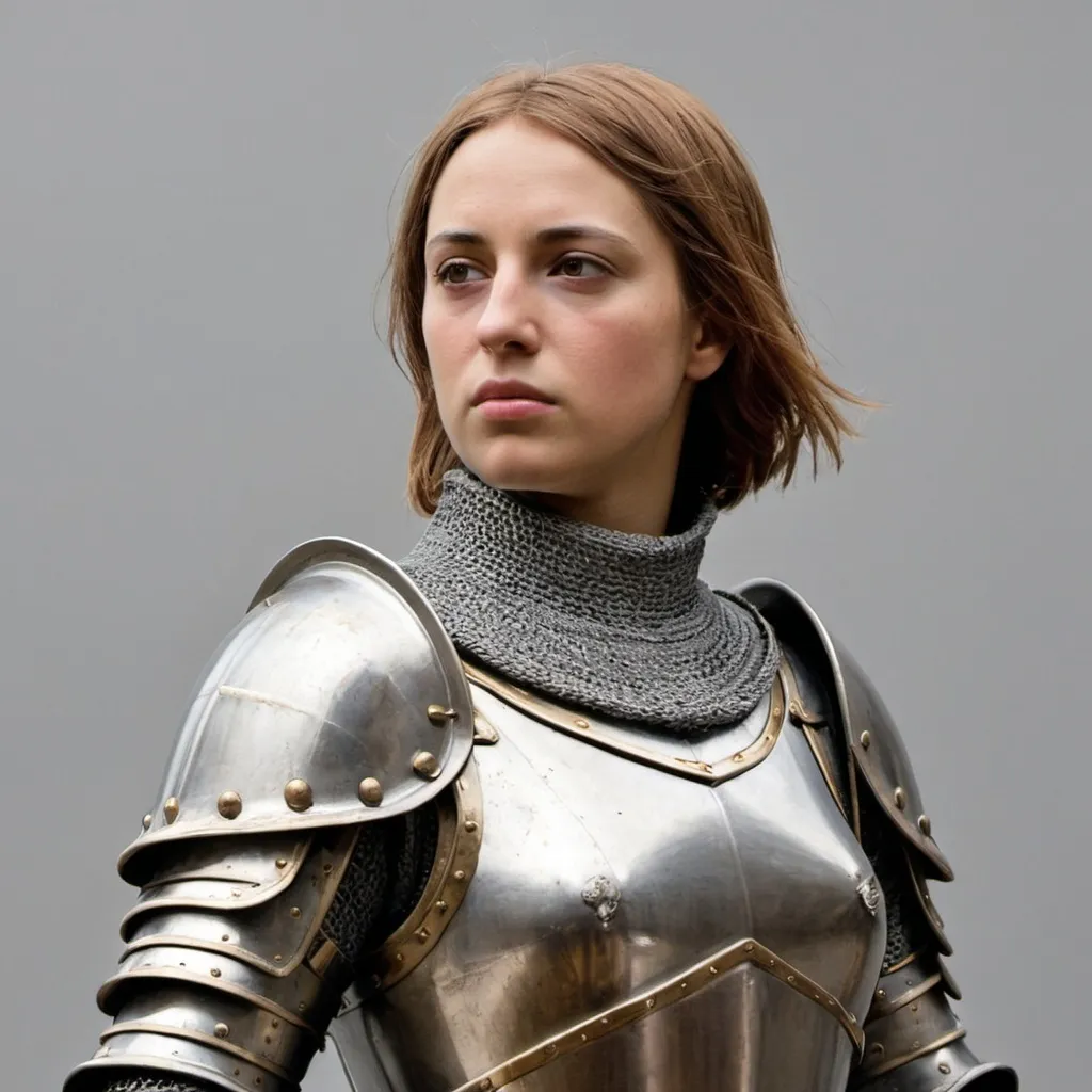 Prompt: front/side view of Joan d'Arc in templar armor
