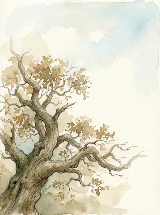 Prompt: watercolor time old tree,  Full Bleed, balanced negative space, print-ready detail, no text, no watermark. edge-to-edge, borderless, full bleed, no frame

