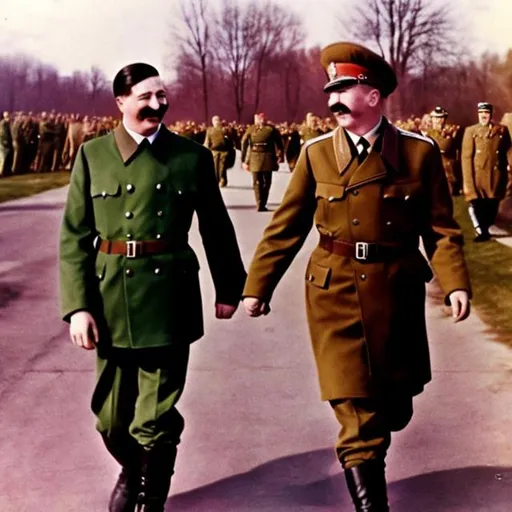 Prompt: Hitler and Stalin came back to life and got on a date colorized