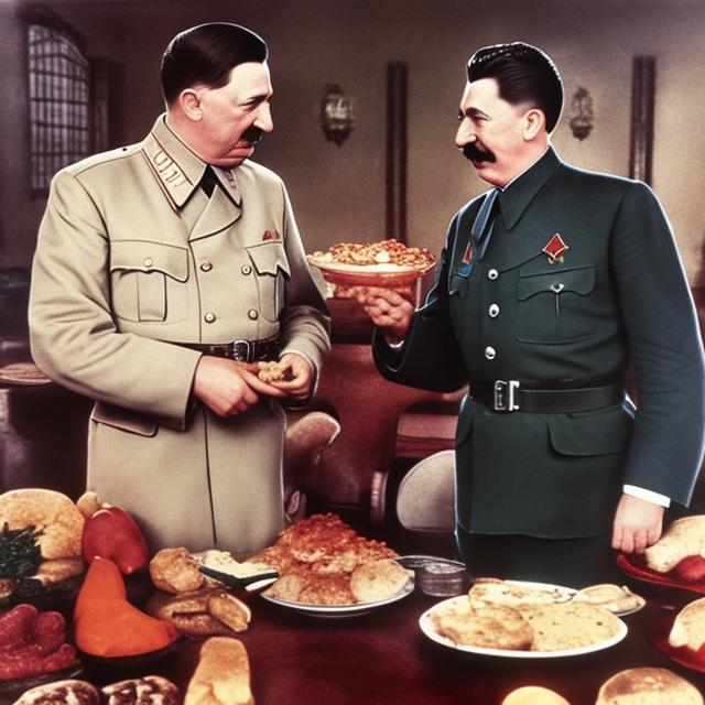 Prompt: Hitler and Stalin feeding each other
colorized