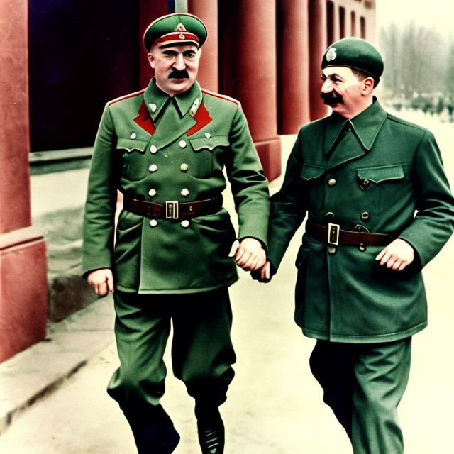 Prompt: Hitler and Stalin came back to life and got on a date colorized