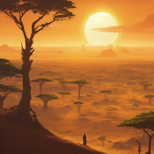 Prompt: a never ending savanna where the solar goddes looks down over the enviroment
