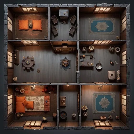 Prompt: A haunted house room, battle map, top view, square grid for dnd campaign 