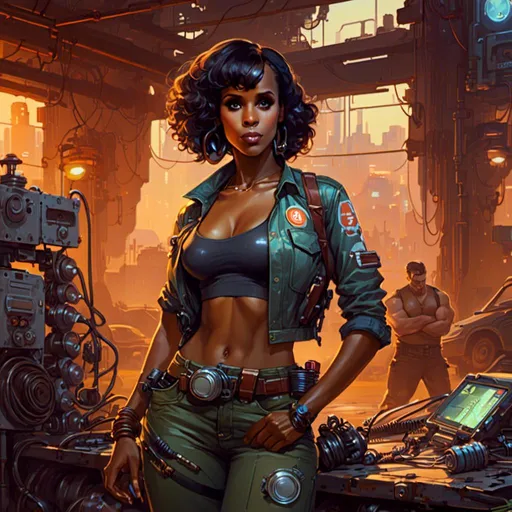 Prompt: A <mymodel> portrait artwork of 
Kerry Washington

as a nerdy and muscly atompunk mechanic pin-up 

in the middle of a gloomy jukyard scrapyard 

full of multicolored neon circuitry glowing in the   darkness

, a stunning Alphonse Mucha's masterpiece in  sci-fi retro-futuristic art deco artstyle by Anders Zorn and Joseph Christian Leyendecker

, neat and clear tangents full of negative space 

, ominous dramatic lighting with detailed shadows and highlights enhancing depth of perspective and 3D volumetric drawing

, a  vibrant and colorful high quality digital  painting in HDR