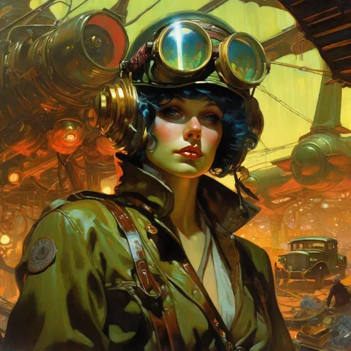 Prompt: An ominous and gloomy 

Atompunk Aviator
in the  middle of a doomed junkyard

full of hanging hoses and multicolored neon circuitry glowing in the  darkness

, a stunning Alphonse Mucha's masterpiece in <mymodel> sci-fi retro-futuristic  art deco artstyle by Anders Zorn and Joseph Christian Leyendecker

, neat and clear tangents full of negative space 

, a dramatic lighting with detailed shadows and highlights enhancing depth of perspective and 3D volumetric drawing

, a  vibrant and colorful high quality digital  painting in HDR