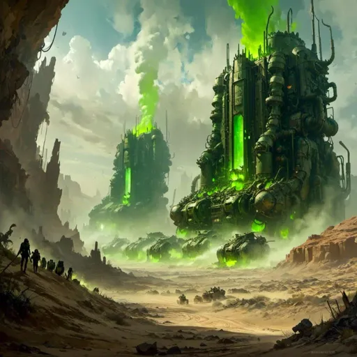 Prompt: A <mymodel> a concept environment art landscape  

of a gloomy and somber 
canyon

with a towering monolith ark 

full of oozing green glass tanks 

shedding flaring volumetric light shafts throughout the darkness 

of a threatening noxious toxic  wasteland desert  engulfed by a sandstorm

, a stunning Donato Giancola masterpiece in post-apocalyptic sci-fi dieselpunk artstyle by Anders Zorn and Joseph Christian Leyendecker 

, neat and clear tangents full of negative space 

, ominous dramatic lighting with detailed shadows and highlights enhancing depth of perspective and 3D volumetric drawing

, colorful vibrant painting in HDR with shiny shimmering reflections