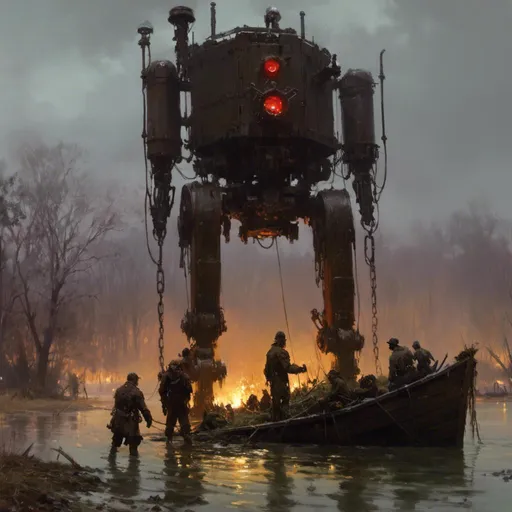 Prompt: An ominous and gloomy 

towering mechanical monolith

glowing in the darkness 

of a doomed flooded mangroove
full of scattered hoses



, a stunning Jakub Rozalski's masterpiece in <mymodel> sci-fi retro-futuristic  dieselpink artstyle by Anders Zorn and Joseph Christian Leyendecker

, neat and clear tangents full of negative space 

, a dramatic lighting with detailed shadows and highlights enhancing depth of perspective and 3D volumetric drawing

, a  vibrant and colorful high quality digital  painting in HDR