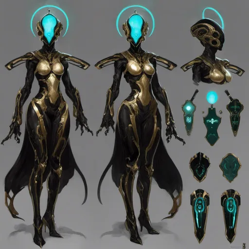 Prompt: A turnaround  reference sheet for the concept  character design of 

an ominous  and gloomy  <mymodel>  alien warframe with cyan circuitry carvings glowing in the darkness

, a  stunning Giger's sci-fi masterpiece by Anders  Zorn and Joseph Christian Leyendecker 

, neat and clear  tangents  full of negative space