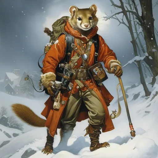 Prompt: A medieval anthropomorphic  

Weasel

tinkerer artificer

wearing an artic explorer outfit  with adventuring gear full of pockets and harness holster belts

in the middle  of a  snowstorm

, a stunning Alphonse Mucha's masterpiece in <mymodel> fantasy  artstyle by Anders Zorn and Joseph Christian Leyendecker

, neat and clear tangents full of negative space 

, a dramatic lighting with detailed shadows and highlights enhancing depth of perspective and 3D volumetric drawing

, a  vibrant and colorful high quality digital  painting in HDR