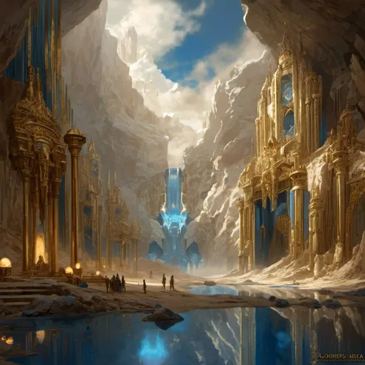 Prompt: A <mymodel> a concept environment art landscape 

of a gloomy and somber 
canyon

with a lustrous towering divine monolith ark made of white and blue marble full of golden ornaments 

with it's reflections shedding flaring volumetric light shafts throughout the darkness 

of threatening sinister wasteland dunes 

engulfed by a sandstorm

, a stunning Alphonse  Mucha masterpiece in vintage art deco brutalism artstyle by Anders Zorn and Joseph Christian Leyendecker 

, neat and clear tangents full of negative space 

, ominous dramatic lighting with macabre somber shadows and highlights enhancing depth of perspective and 3D volumetric drawing

, colorful vibrant painting in HDR with shiny shimmering reflections and detailed contrasting ambient occlusion