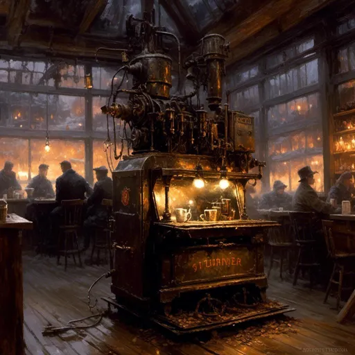 Prompt: A <mymodel> landscape picture 

of an ominous and gloomy 
coffee machine 

glowing  in the darkness of  a doomed coffee shop

, a stunning Donato Giancola's masterpiece by Anders Zorn and  Joseph Christian Leyendecker