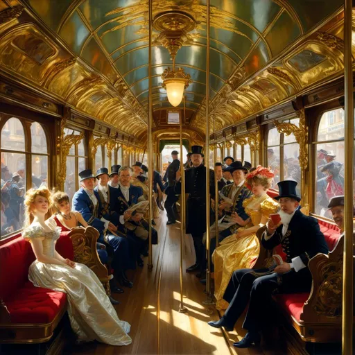 Prompt: A tram 

, a stunning Donato Giancola's masterpiece in <mymodel> barroque rococo artstyle by Anders Zorn and Joseph Christian Leyendecker

, neat and clear tangents full of negative space 

, a dramatic lighting with detailed shadows and highlights enhancing depth of perspective and 3D volumetric drawing

, a  vibrant and colorful high quality digital  painting in HDR