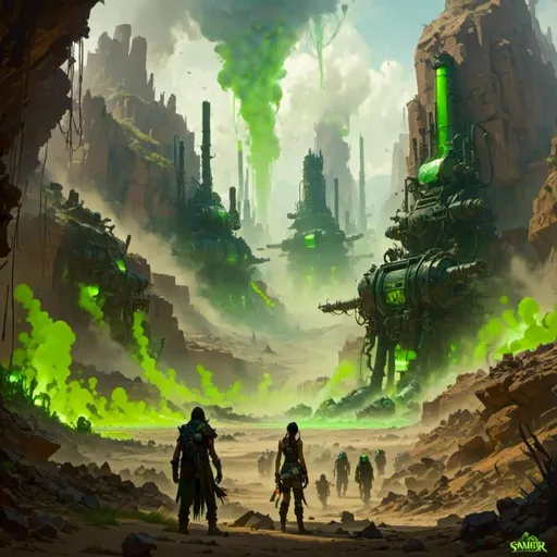 Prompt: A <mymodel> a concept environment art landscape  

of a gloomy and somber 
canyon

with a towering monolith ark 

full of oozing green glass tanks 

shedding flaring volumetric light shafts throughout the darkness 

of a threatening noxious toxic  wasteland desert  engulfed by a sandstorm

, a stunning Donato Giancola masterpiece in post-apocalyptic sci-fi dieselpunk artstyle by Anders Zorn and Joseph Christian Leyendecker 

, neat and clear tangents full of negative space 

, ominous dramatic lighting with detailed shadows and highlights enhancing depth of perspective and 3D volumetric drawing

, colorful vibrant painting in HDR with shiny shimmering reflections