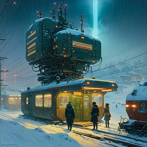 Prompt: A <mymodel> landscape artwork of a threatening  and somber artic station

 in the middle  
of a snowy thundra

full of multicolored neon circuit board patterns glowing in the snowstorm

, a stunning Donato Giancola's masterpiece in  sci-fi retro-futuristic art deco artstyle by Anders Zorn and Joseph Christian Leyendecker

, neat and clear tangents full of negative space 

, ominous dramatic lighting with detailed shadows and highlights enhancing depth of perspective and 3D volumetric drawing

, a  vibrant and colorful high quality digital  painting in HDR