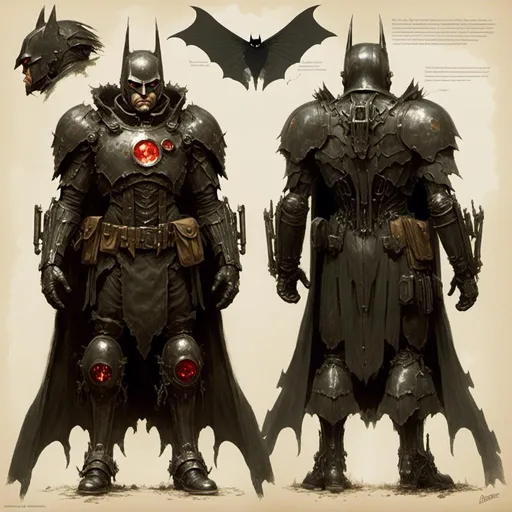 Prompt: A <mymodel> turnaround reference sheet for the concept character design of 

an ominous and gloomy armored Batman


, a stunning Alphonse Mucha's masterpiece by Anders Zorn and  Joseph Christian Leyendecker

, dramatic lighting  with detailed shadows and highlights increasing depth of perspective and 3D volumetric drawing 