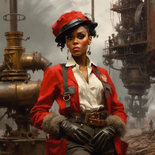 Prompt: A beutiful portrait of Janelle Monae dressed as a mechanic tinkerer in <mymodel> artstyle

, a stunning Donato Giancola's masterpiece by Anders Zorn and  Joseph Christian Leyendecker