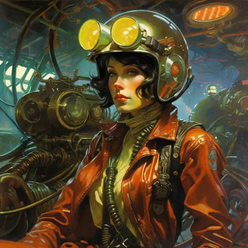 Prompt: An ominous and gloomy 

Atompunk rider
in the  middle of a doomed junkyard

full of hanging hoses and multicolored neon circuitry glowing in the  darkness

, a stunning Alphonse Mucha's masterpiece in <mymodel> sci-fi retro-futuristic  art deco artstyle by Anders Zorn and Joseph Christian Leyendecker

, neat and clear tangents full of negative space 

, a dramatic lighting with detailed shadows and highlights enhancing depth of perspective and 3D volumetric drawing

, a  vibrant and colorful high quality digital  painting in HDR