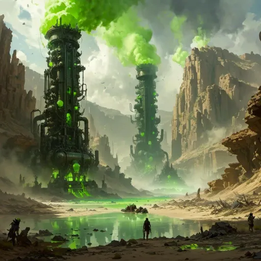 Prompt: A <mymodel> a concept environment art landscape  

of a gloomy and somber 
canyon

with a towering monolith ark 

full of oozing green glass tanks 

shedding flaring volumetric light shafts throughout the darkness 

of a threatening noxious toxic  wasteland desert  engulfed by a sandstorm

, a stunning Donato Giancola masterpiece in post-apocalyptic sci-fi dieselpunk artstyle by Anders Zorn and Joseph Christian Leyendecker 

, neat and clear tangents full of negative space 

, ominous dramatic lighting with detailed shadows and highlights enhancing depth of perspective and 3D volumetric drawing

, colorful vibrant painting in HDR with shiny shimmering reflections