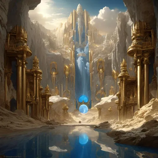 Prompt: A <mymodel> a concept environment art landscape 

of a gloomy and somber 
canyon

with a lustrous towering divine monolith ark made of white and blue marble full of golden ornaments 

with it's reflections shedding flaring volumetric light shafts throughout the darkness 

of threatening sinister wasteland dunes 

engulfed by a sandstorm

, a stunning Alphonse  Mucha masterpiece in vintage art deco brutalism artstyle by Anders Zorn and Joseph Christian Leyendecker 

, neat and clear tangents full of negative space 

, ominous dramatic lighting with macabre somber shadows and highlights enhancing depth of perspective and 3D volumetric drawing

, colorful vibrant painting in HDR with shiny shimmering reflections and detailed contrasting ambient occlusion