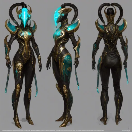 Prompt: A turnaround  reference sheet for the concept  character design of 

an ominous  and gloomy  <mymodel>  alien warframe with cyan circuitry carvings glowing in the darkness

, a  stunning Peter Gric's sci-fi masterpiece by Anders  Zorn and Joseph Christian Leyendecker 

, neat and clear  tangents  full of negative space