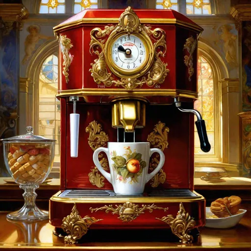 Prompt: A holy coffee machine

, a stunning Donato Giancola's masterpiece in <mymodel> barroque rococo artstyle by Anders Zorn and Joseph Christian Leyendecker

, neat and clear tangents full of negative space 

, a dramatic lighting with detailed shadows and highlights enhancing depth of perspective and 3D volumetric drawing

, a  vibrant and colorful high quality digital  painting in HDR