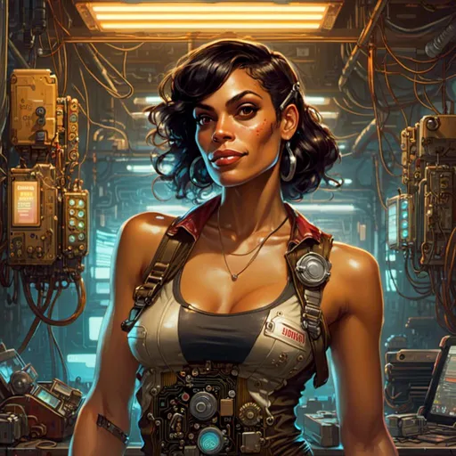 Prompt: A <mymodel> portrait artwork of 
Rosario Dawson

as a muscly stompunk mechanic pin-up 

in the middle of a gloomy jukyard 

full of multicolored circuit board patterns  glowing in the  darkness 


, a stunning Alphonse Mucha's masterpiece in  sci-fi retro-futuristic art deco artstyle by Anders Zorn and Joseph Christian Leyendecker

, neat and clear tangents full of negative space 

, ominous dramatic lighting with detailed shadows and highlights enhancing depth of perspective and 3D volumetric drawing

, a  vibrant and colorful high quality digital  painting in HDR