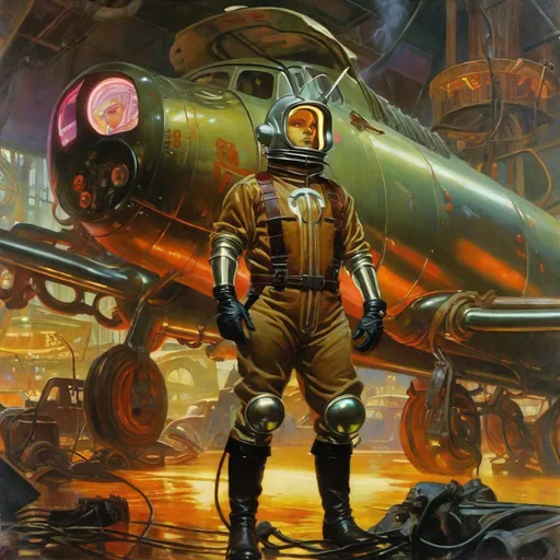 Prompt: An ominous and gloomy 

Atompunk rocketeer
in the  middle of a doomed junkyard

full of hanging hoses and multicolored neon circuitry glowing in the  darkness

, a stunning Alphonse Mucha's masterpiece in <mymodel> sci-fi retro-futuristic  art deco artstyle by Anders Zorn and Joseph Christian Leyendecker

, neat and clear tangents full of negative space 

, a dramatic lighting with detailed shadows and highlights enhancing depth of perspective and 3D volumetric drawing

, a  vibrant and colorful high quality digital  painting in HDR