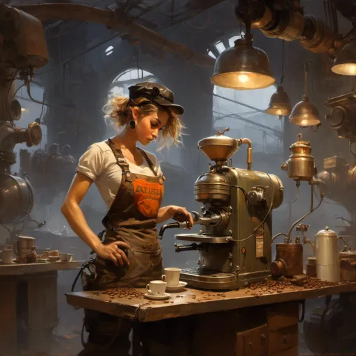 Prompt: A <mymodel> concept art landscape

of a cute curvy and muscly female mechanic tinkerer artificer fixing a coffee machine


, a stunning alejandro burdisio masterpiece in post-apocalyptic sci-fi dieselpunk artstyle by Anders Zorn and Joseph Christian Leyendecker 

, neat and clear tangents full of negative space 

, ominous dramatic lighting with detailed shadows and highlights enhancing depth of perspective and 3D volumetric drawing

, colorful vibrant painting in HDR with shiny shimmering reflections