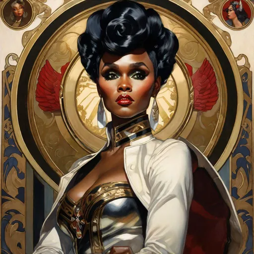 Prompt: A beautiful close-up portrait 

of the curvy and lustful Janelle Monae 

dressed  as a  ominous fierceful valkyrie


, a stunning Alphonse Mucha's masterpiece in <mymodel> barroque rococo artstyle by Anders Zorn and Joseph Christian Leyendecker

, neat and clear tangents full of negative space 

, a dramatic lighting with detailed shadows and highlights enhancing depth of perspective and 3D volumetric drawing

, a  vibrant and colorful high quality digital  painting in HDR