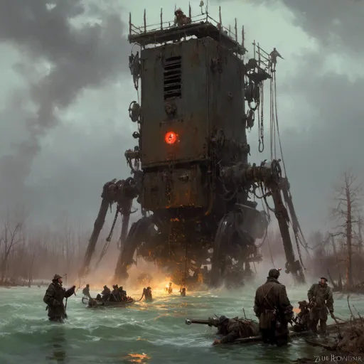 Prompt: An ominous and gloomy 

towering mechanical monolith

glowing in the darkness 

of a doomed flooded mangroove
full of scattered hoses



, a stunning Jakub Rozalski's masterpiece in <mymodel> sci-fi retro-futuristic  dieselpink artstyle by Anders Zorn and Joseph Christian Leyendecker

, neat and clear tangents full of negative space 

, a dramatic lighting with detailed shadows and highlights enhancing depth of perspective and 3D volumetric drawing

, a  vibrant and colorful high quality digital  painting in HDR