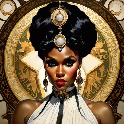 Prompt: A beautiful close-up portrait 

of the curvy and lustful Janelle Monae 

as an  ominous fierceful holy priestess 

, a stunning Alphonse Mucha's masterpiece in <mymodel> barroque rococo artstyle by Anders Zorn and Joseph Christian Leyendecker

, neat and clear tangents full of negative space 

, a dramatic lighting with detailed shadows and highlights enhancing depth of perspective and 3D volumetric drawing

, a  vibrant and colorful high quality digital  painting in HDR